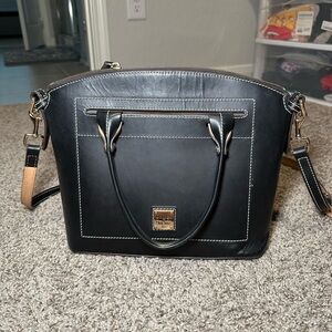 Dooney & Bourke Black Leather Satchel with Gold Accents